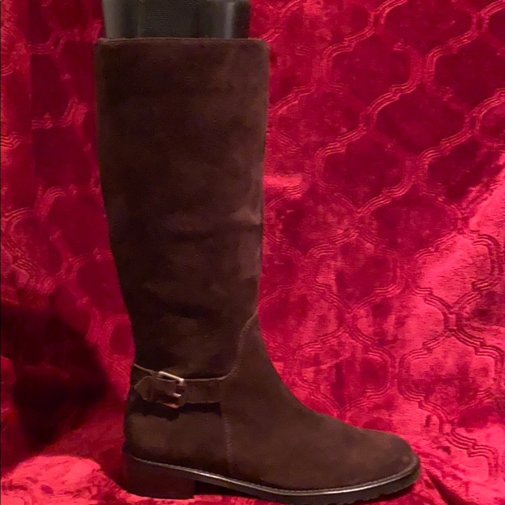 Calvin Klein Dark Brown Suede Flat Boots - Picture 2 of 4